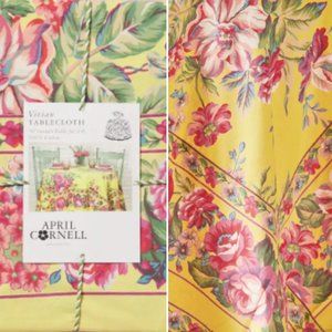 April Cornell Vivian Yellow Pink Floral Tablecloth 70" Round 100% Cotton NEW